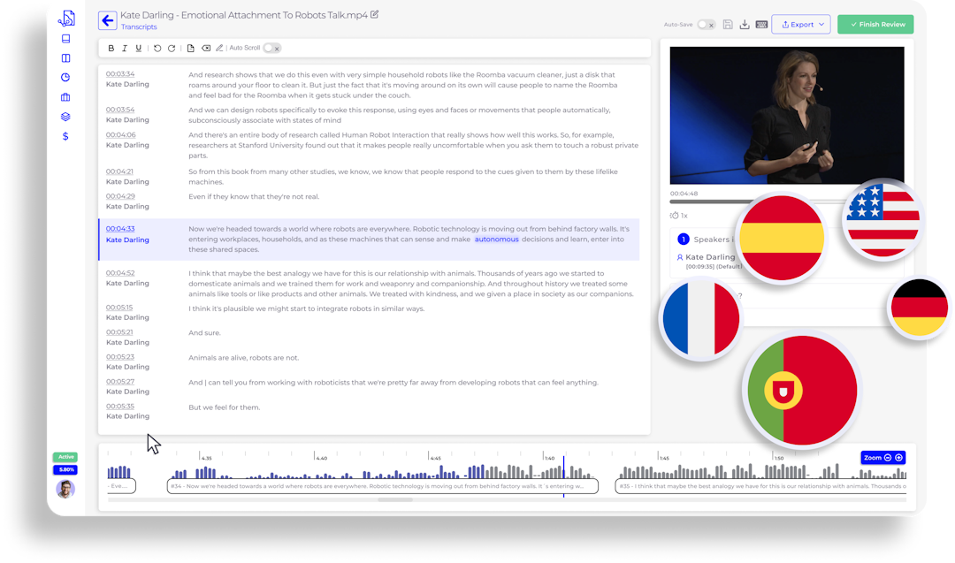 SmartDocumentor Cloud's transcript supported languages